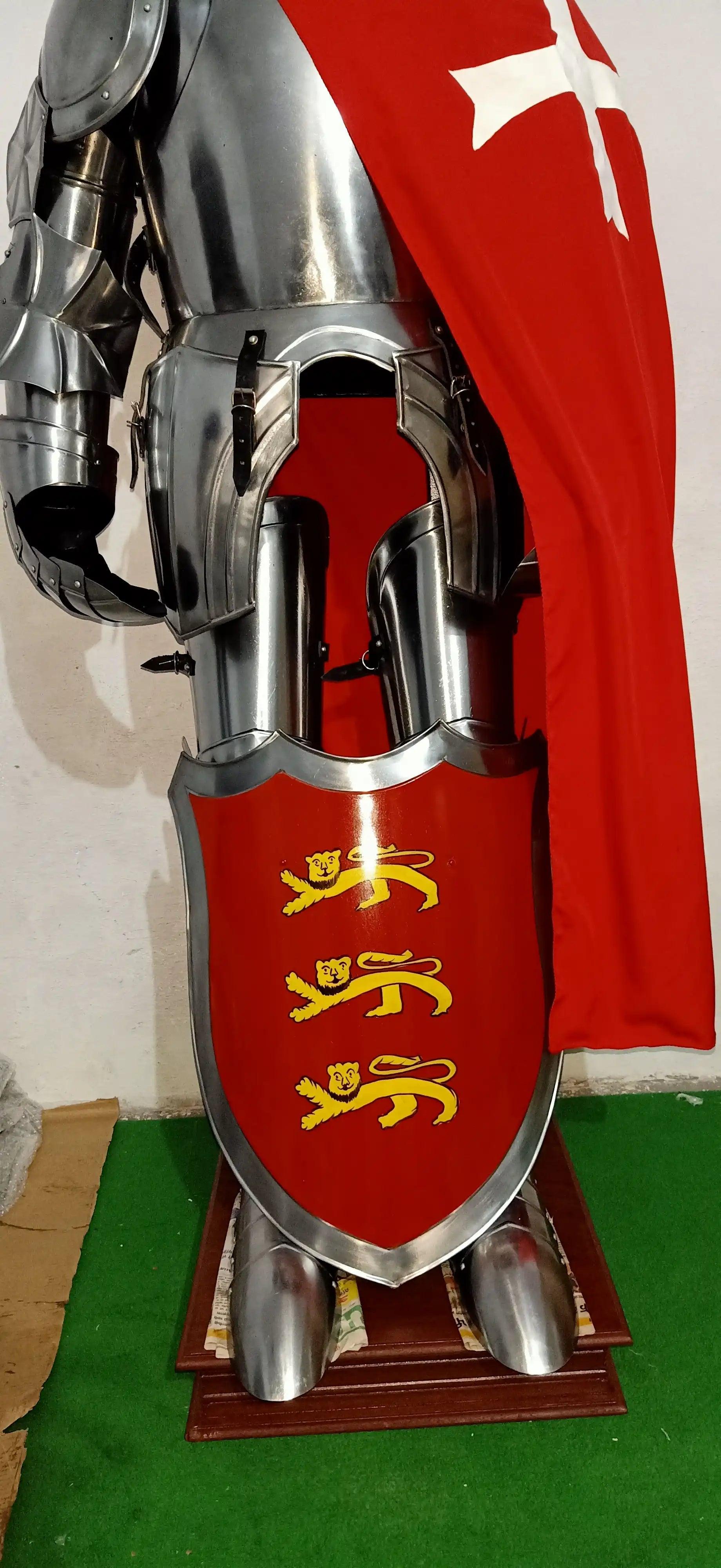 Crusader Templar Knight Medieval Suit of Armor with Shield and Cloak - collectiblegiftitems