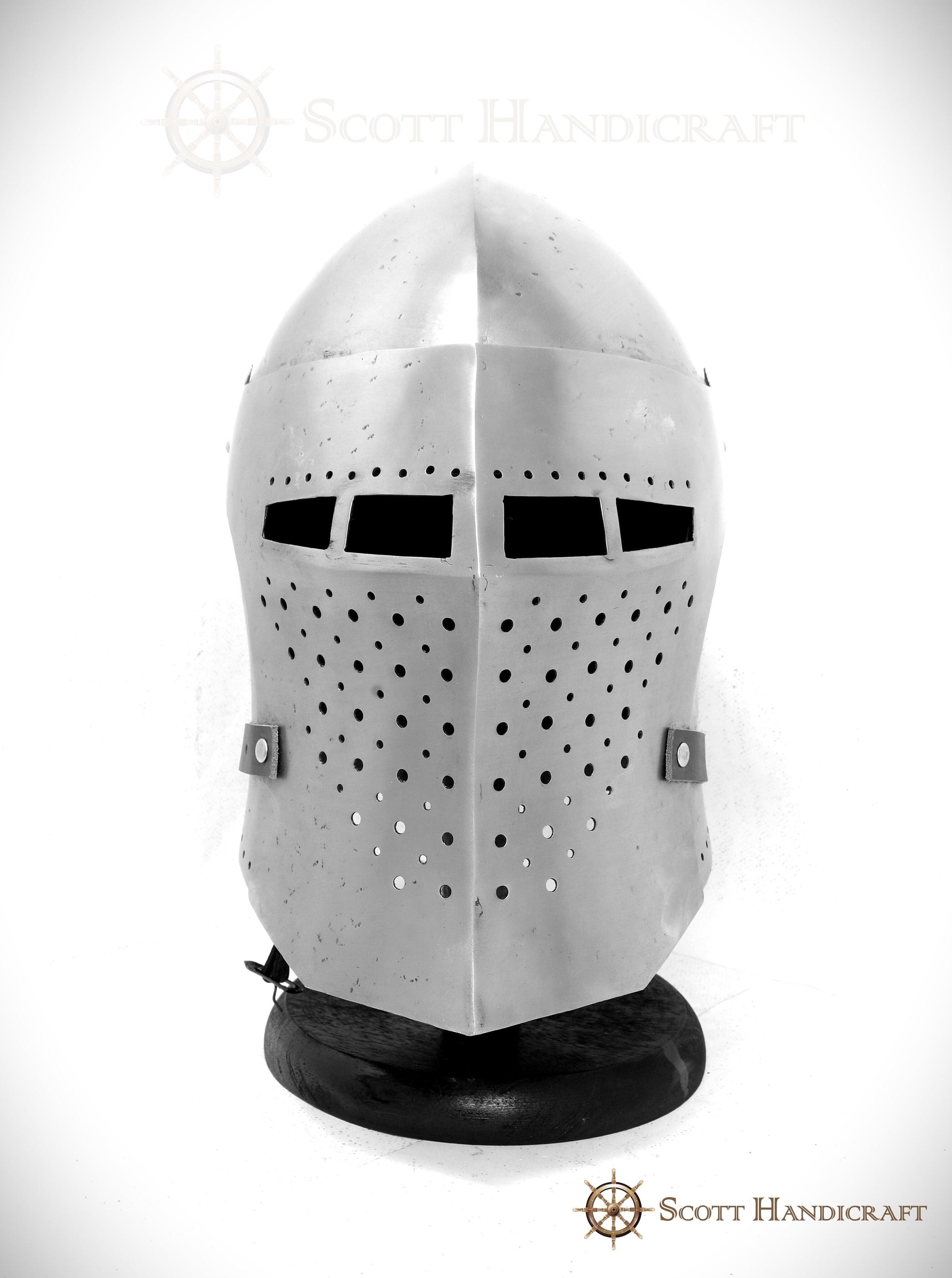 Spoleto Bascinet Helmet, with Flat Face Visor by Scott Handicrafts - collectiblegiftitems