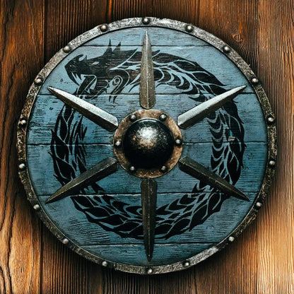 Jormungandr Plank Wikingerschild mit Stahlstreben, 24" Blau