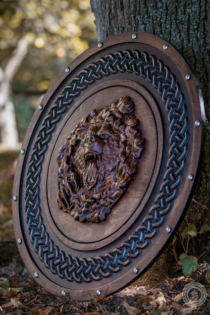 Berserker-Bärentotem, geschnitztes Wikingerschild aus Eiche, 24"