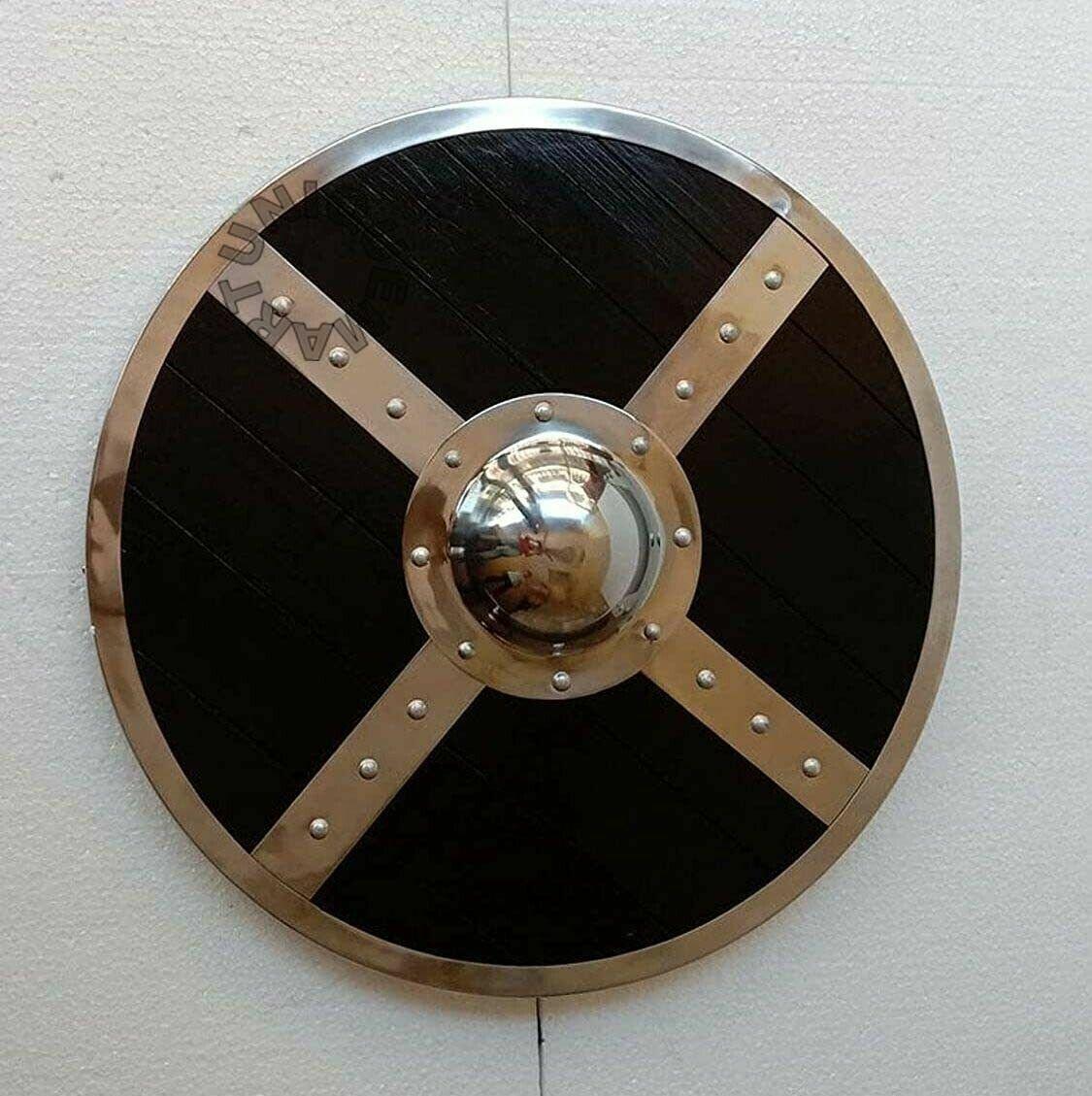 Black Medieval Plank Viking Shield, 24 - collectiblegiftitems