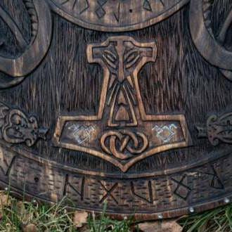 Handcarved Norse Runic Jörmungandr Ornaments Viking Shield, Large, 36 Inch - collectiblegiftitems