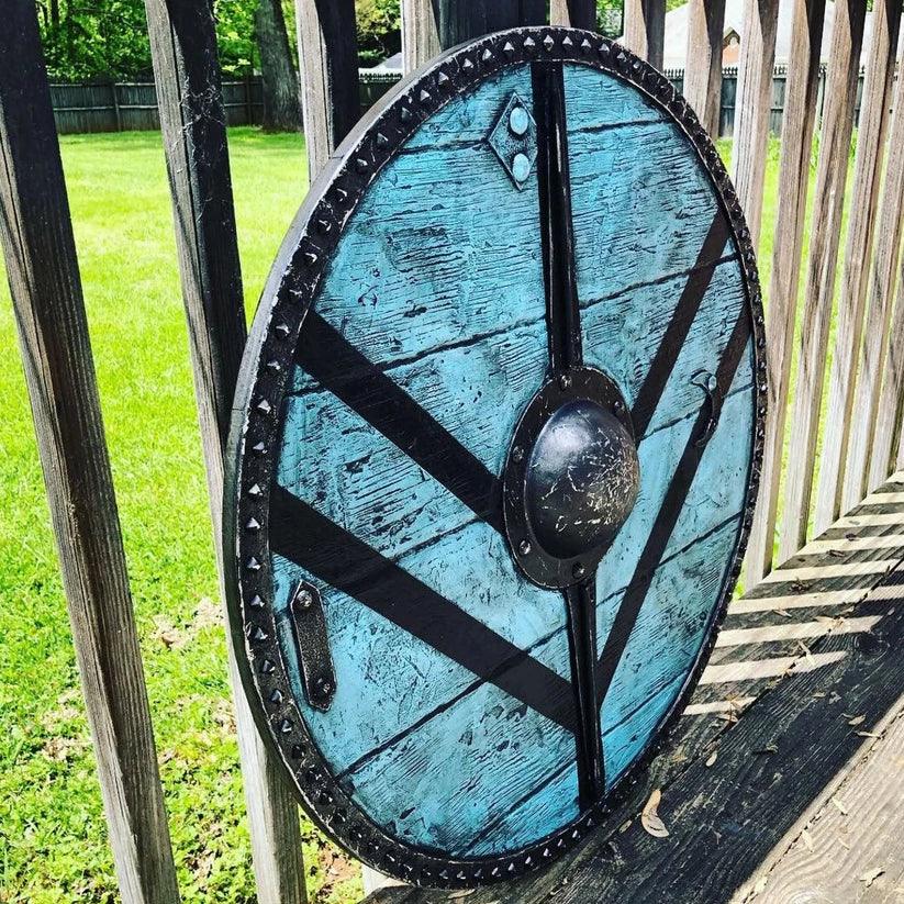 Lagertha Shieldmaiden Viking Shield Plank Blue Shield, 24 inches - collectiblegiftitems