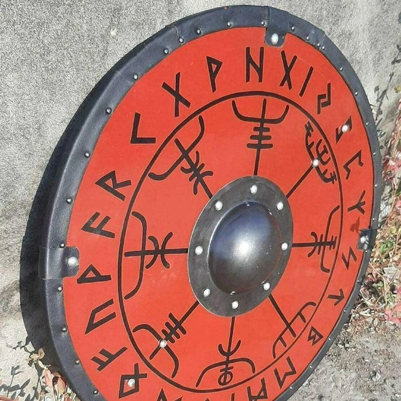 Glattes Wikingerschild mit Vegvisir-Runen, 24"