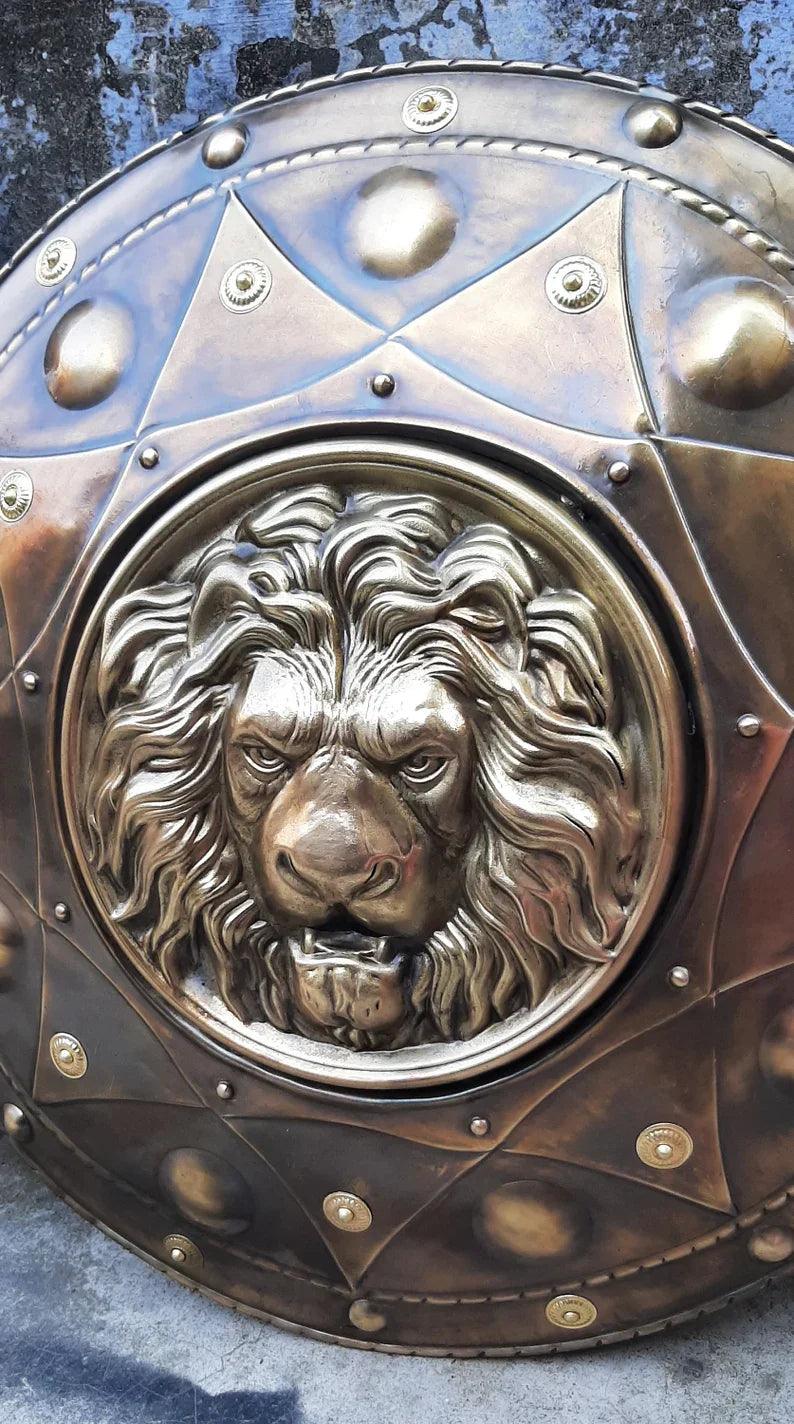 Medieval Warrior Royal Lion Stamped Circular Shield Face, 22 - collectiblegiftitems