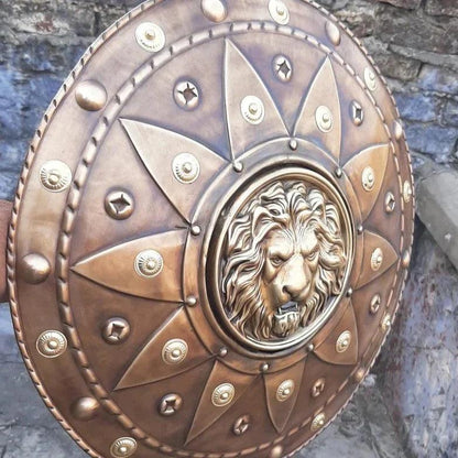 Medieval Warrior Royal Lion Stamped Circular Shield Face, 22 - collectiblegiftitems