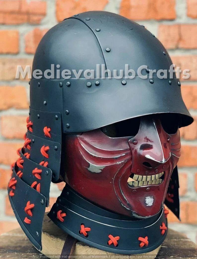 medieval samurai helmet knight helmet with black leather liner 18GA SCA Larp - collectiblegiftitems