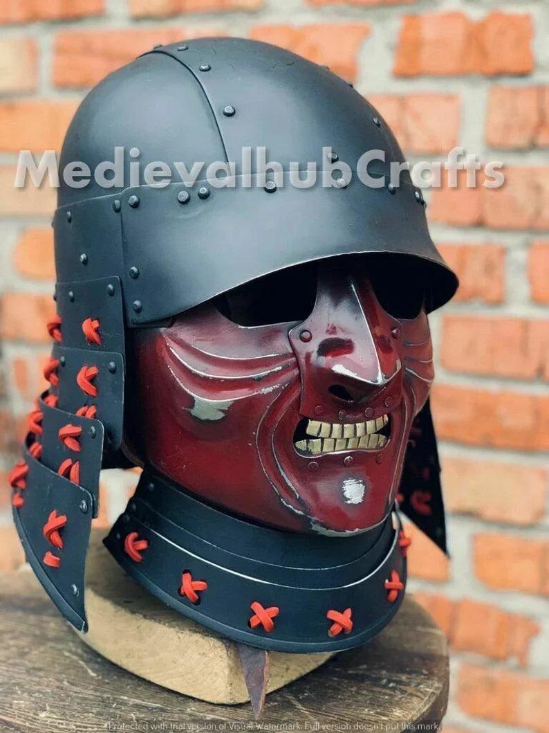 medieval samurai helmet knight helmet with black leather liner 18GA SCA Larp - collectiblegiftitems