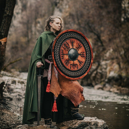 Wikingerschild mit geschnitztem Vegvisir-Symbol, 24"