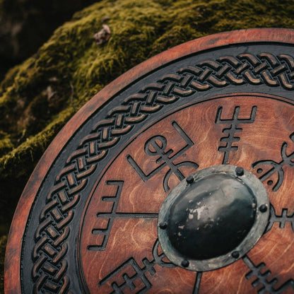 Wikingerschild mit geschnitztem Vegvisir-Symbol, 24"