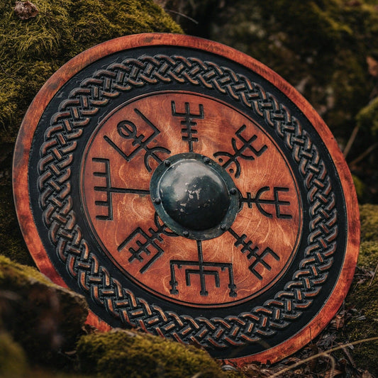 Wikingerschild mit geschnitztem Vegvisir-Symbol, 24"