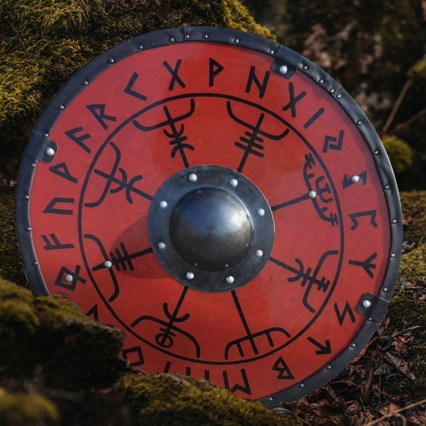 Glattes Wikingerschild mit Vegvisir-Runen, 24"