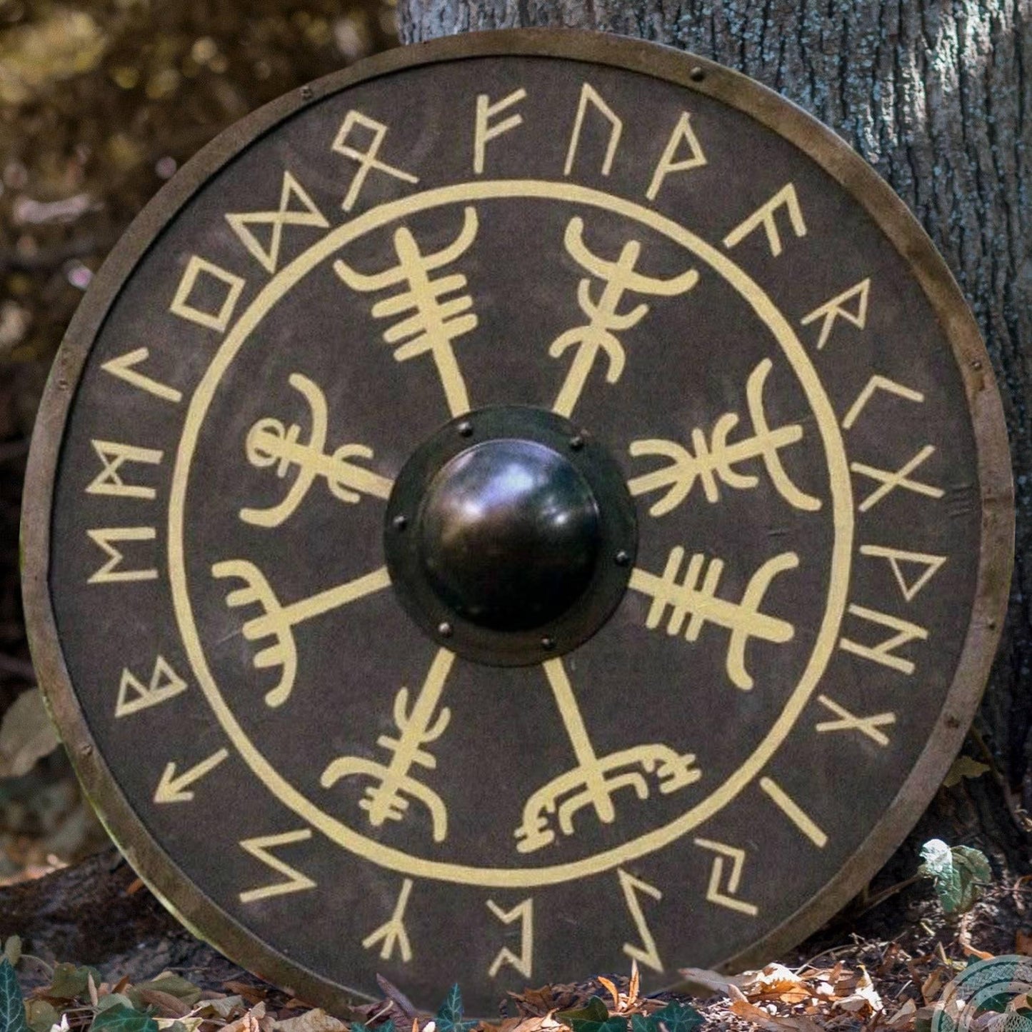 Vegvisir Nordischer Kompass Glatter Wikingerschild für LARP &amp; Sammlung, 24"