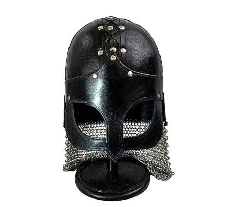 Gjermundbu Leather Helmet - Viking Helmet - Black - collectiblegiftitems