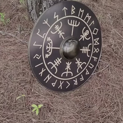 Glattes Wikingerschild aus Holz und Stahl mit dem Symbol des Helms der Ehrfurcht, 24"