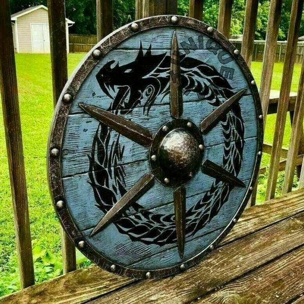 Jormungandr Plank Wikingerschild mit Stahlstreben, 24" Blau