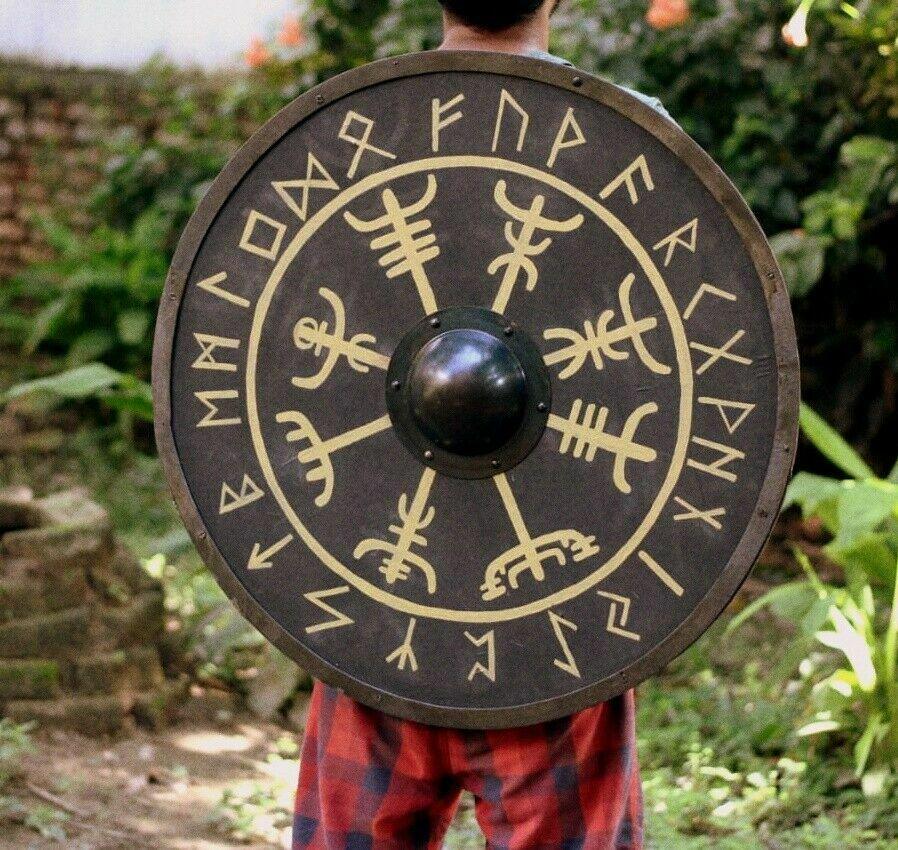 Vegvisir Nordischer Kompass Glatter Wikingerschild für LARP &amp; Sammlung, 24"