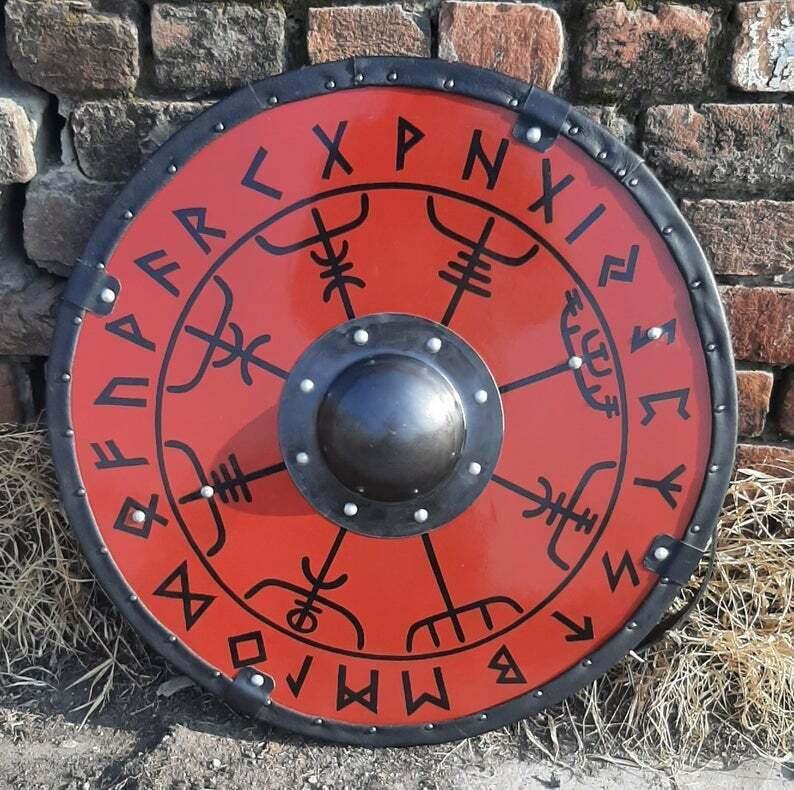 Glattes Wikingerschild mit Vegvisir-Runen, 24"