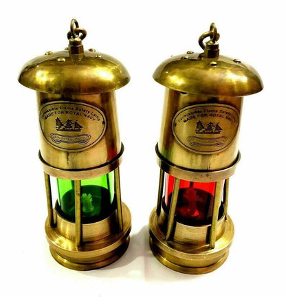 Vintage Time Set of 2 Antique Anchor Oil Lamp, Nautical Maritime Ship Lantern - collectiblegiftitems