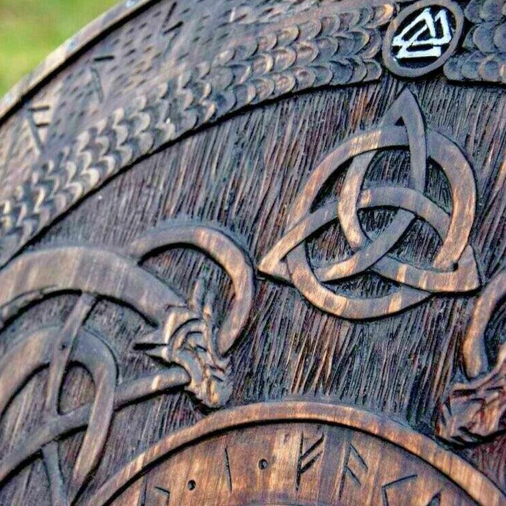 Handcarved Norse Runic Jörmungandr Ornaments Viking Shield, Large, 30 Inches - collectiblegiftitems