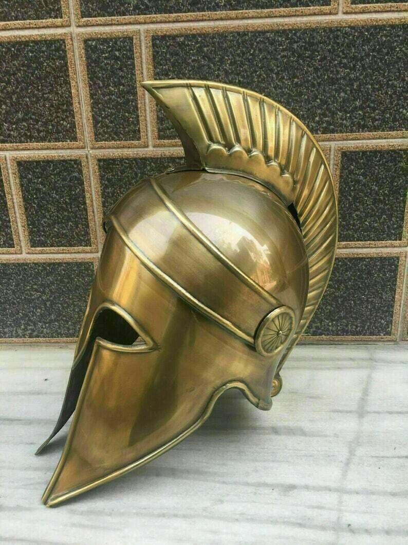 Medieval Helmet With Plume Greek Corinthian Armor Knight Spartan Helmet Cosplay - collectiblegiftitems