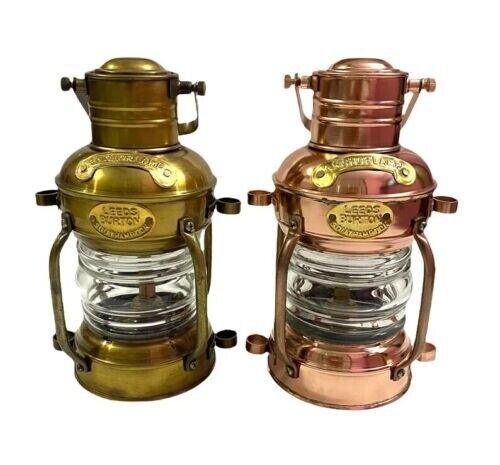 Set of 2 ~ Copper & Antique Finish Oil Lantern/Vintage Nautical Ship Oil Lamp/Hanging - collectiblegiftitems